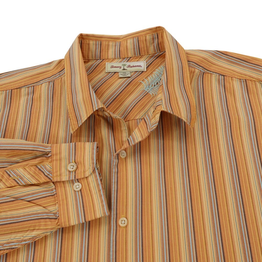 Tommy Bahama Mens XXL Orange Striped Long Sleeve Cotton Button Down‎ Shirt